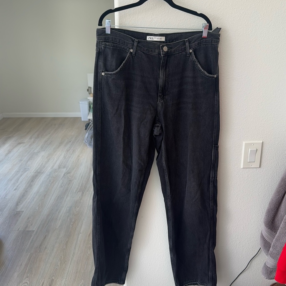 Men’s Zara baggy black/grey washed carpenter jeans size 34
